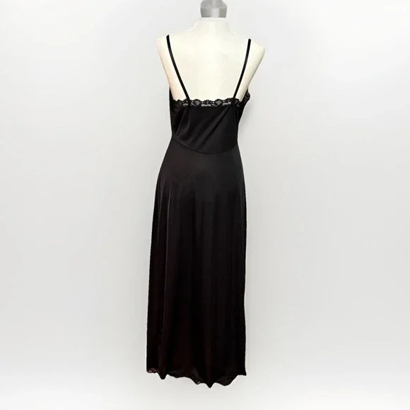VTG JCPenney Black Nylon Lace Full Slip Nightgown Sz M Long Maxi Lingerie 53" - Picture 5 of 6